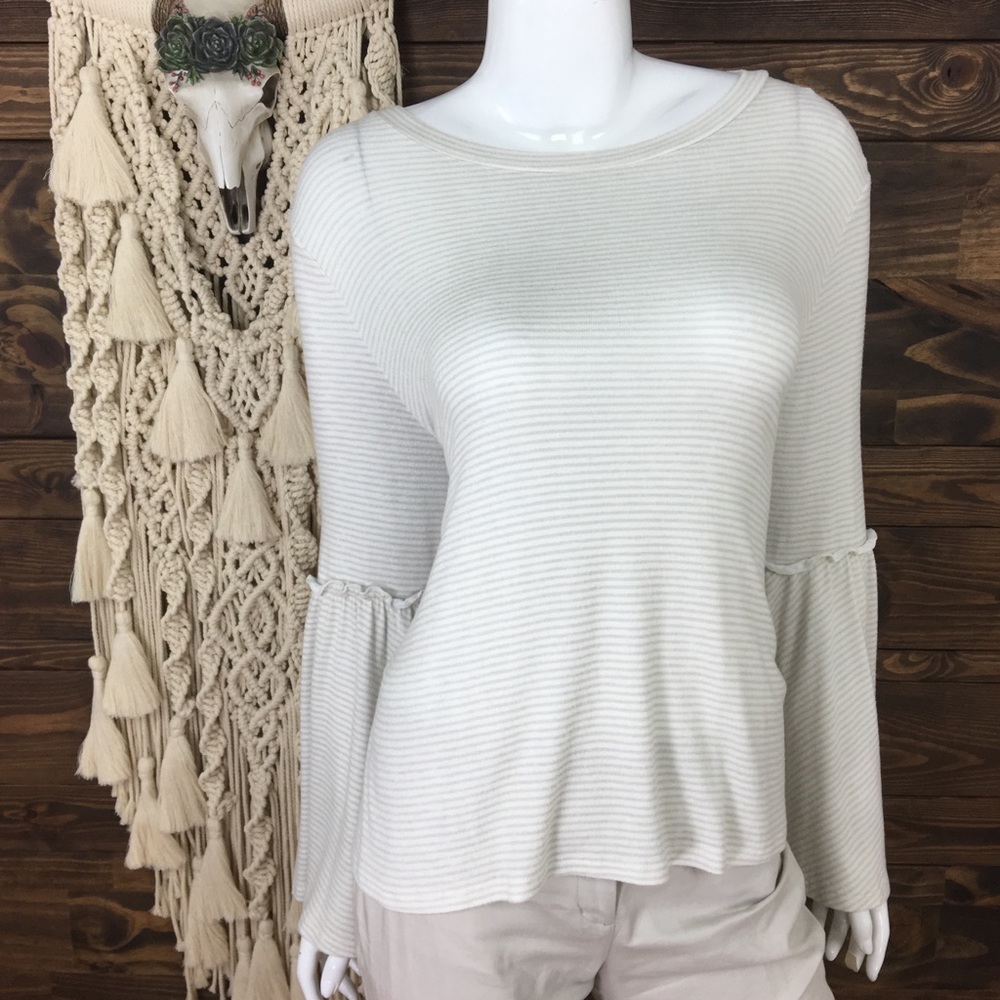 Lauren‎ Conrad | Striped Ruffle Bell Sleeve Knitted Sweater Blouse
